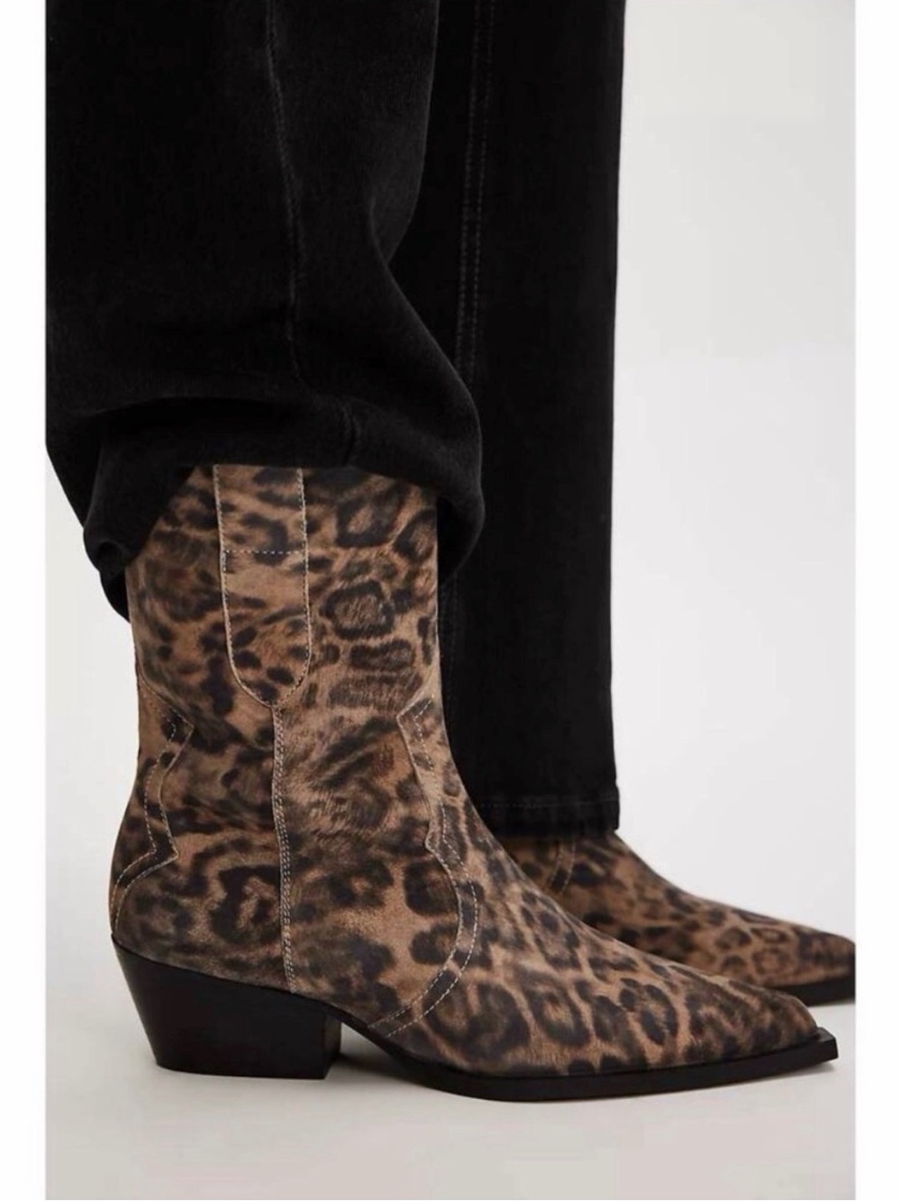 NWB Free People FP Collection Cat Nap Leopard Suede Cowboy Boots 8.5 - Picture 3 of 6